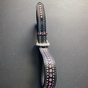 Western black belt with clear and pink stones